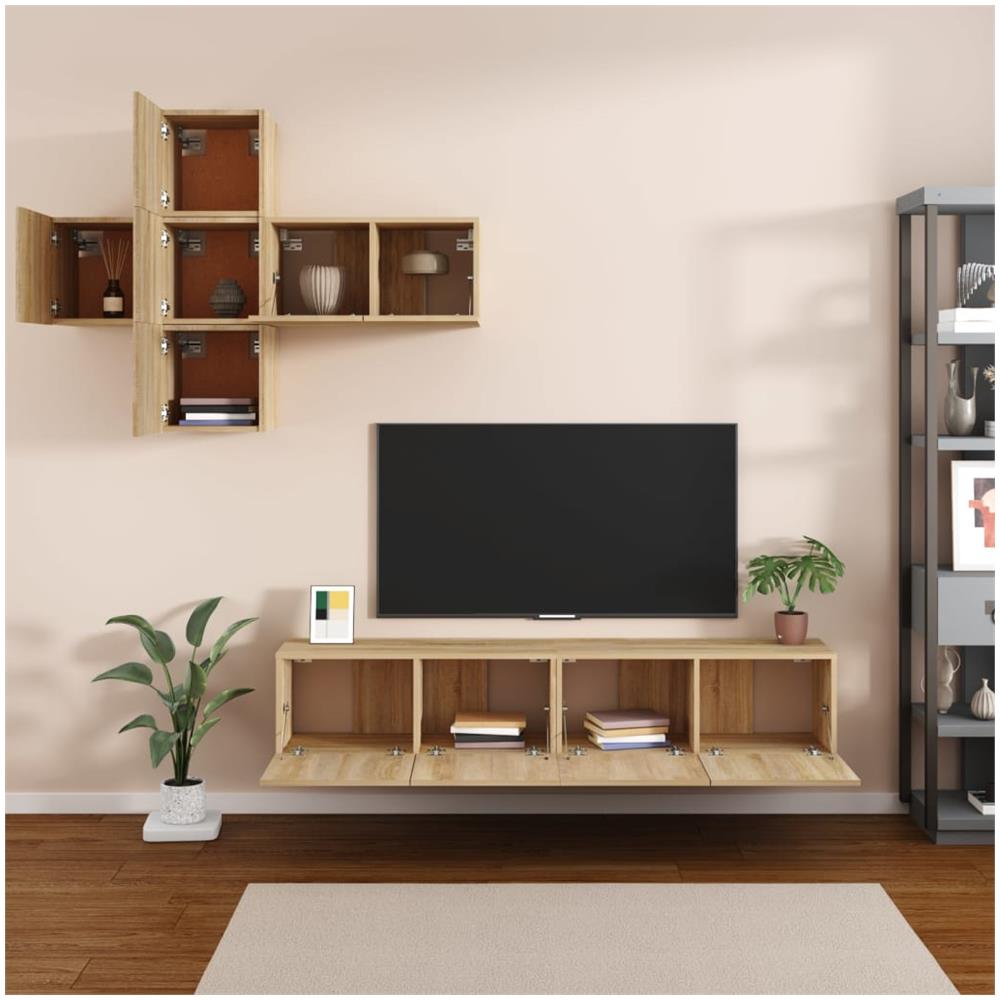 Set Di Mobili Tv 7 Pz Rovere Sonoma In Legno Multistrato - Foto 3