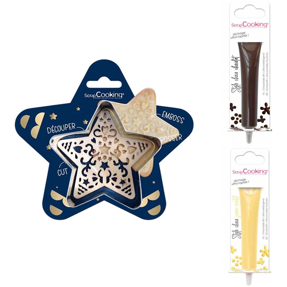 Kit Tagliabiscotti A Rilievo Stella + 2 Penne Al Cioccolato Pastello Marrone E Giallo - Foto 1