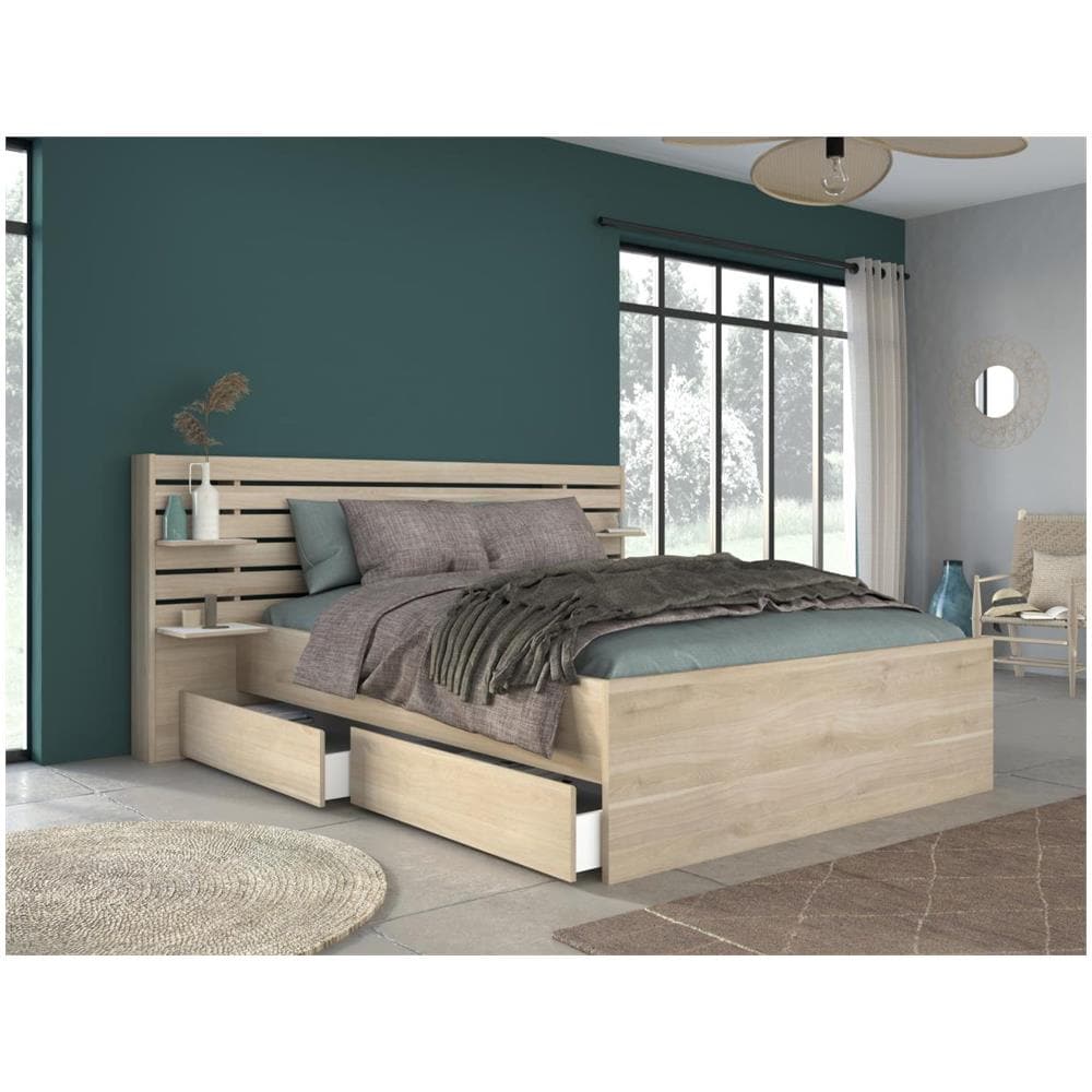 Letto 140 X 190/200 Cm Con Vani Portaoggetti Naturale - Tenalia Ii - Foto 1