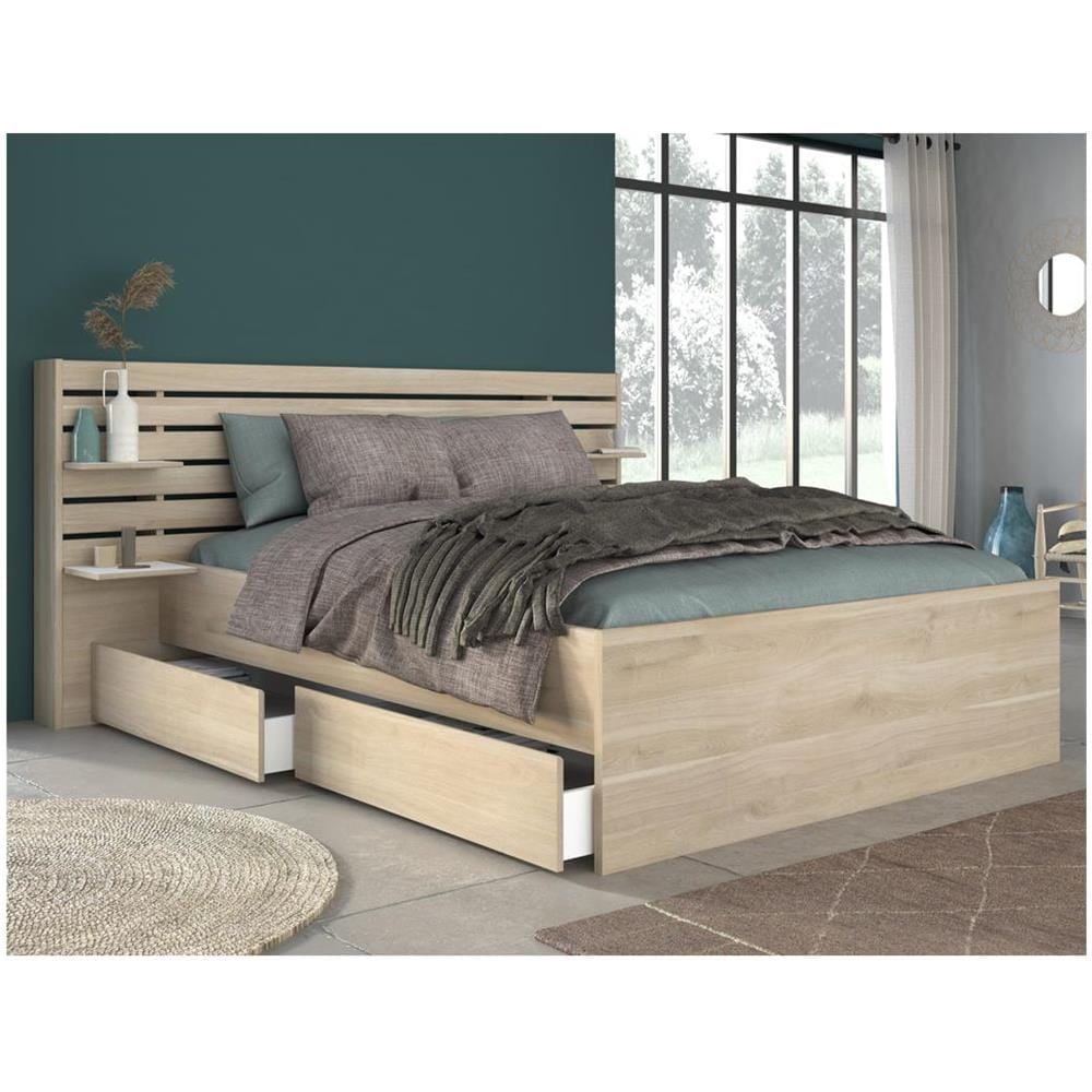 Letto 140 X 190/200 Cm Con Vani Portaoggetti Naturale - Tenalia Ii - Foto 2