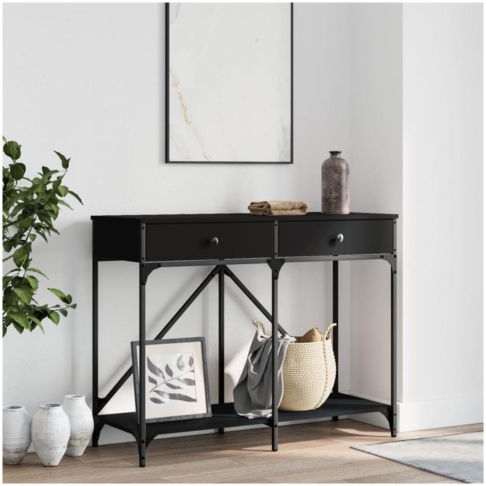 Tavolino Consolle Nero 100x39x78,5 Cm In Legno Multistrato - Foto 1