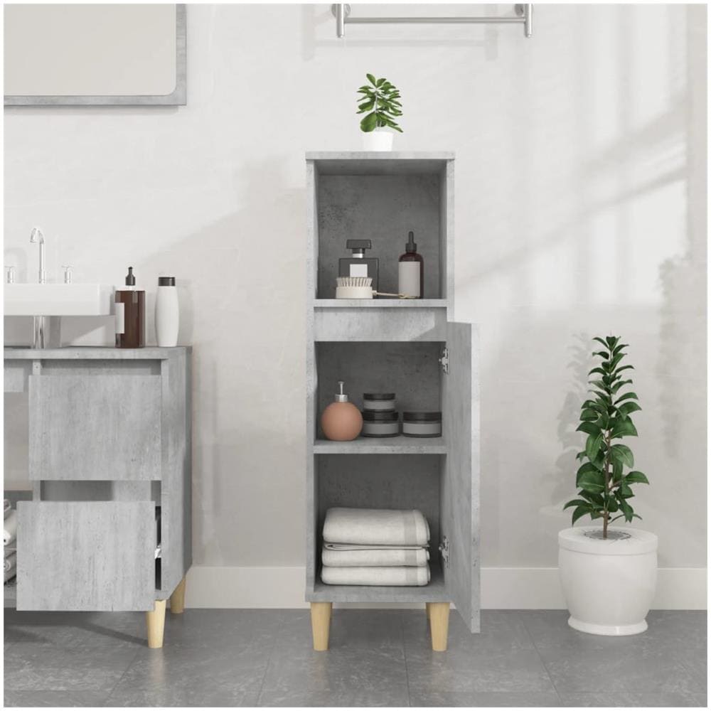 Armadietto Bagno Grigio Cemento 30x30x100 Cm Legno Multistrato - Foto 3