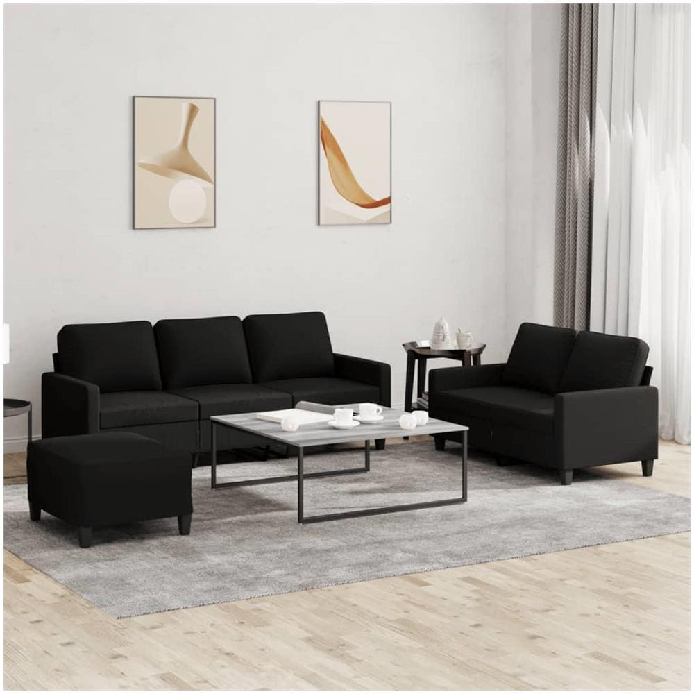 Set Di Divani 3 Pz Con Cuscini Nero In Tessuto - Foto 1