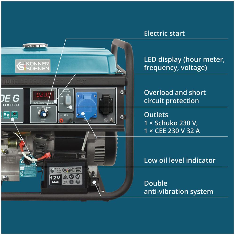 Generatore a GPL /Benzina KS 7000E G Tensione, V 230 Potenza massima, kW 5.5 - Foto 2