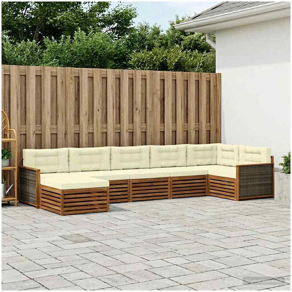 Set di divani da esterno con cuscino 7 pcs Naturale e Crema - Foto 2