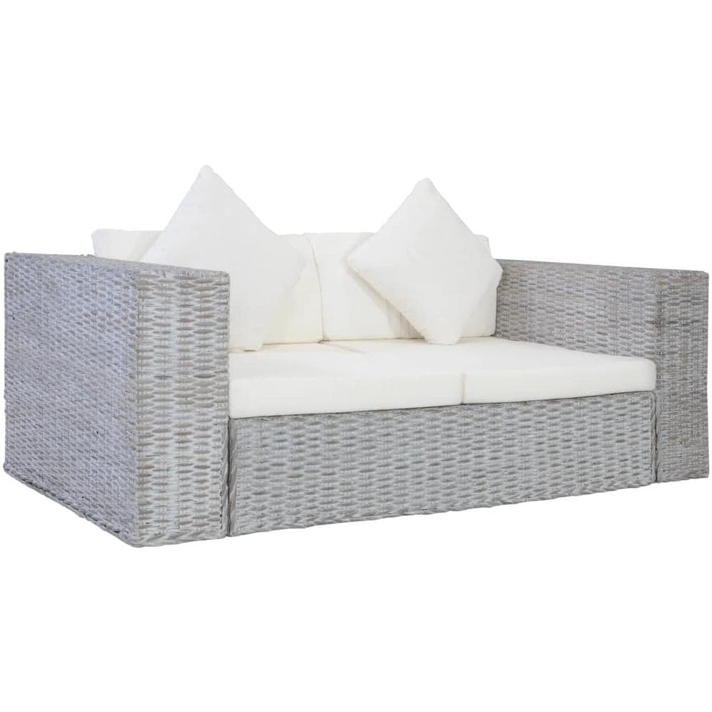 Divano a 2 Posti con Cuscini Grigio in Rattan Naturale 162 x 80 x 61 cm - Foto 1