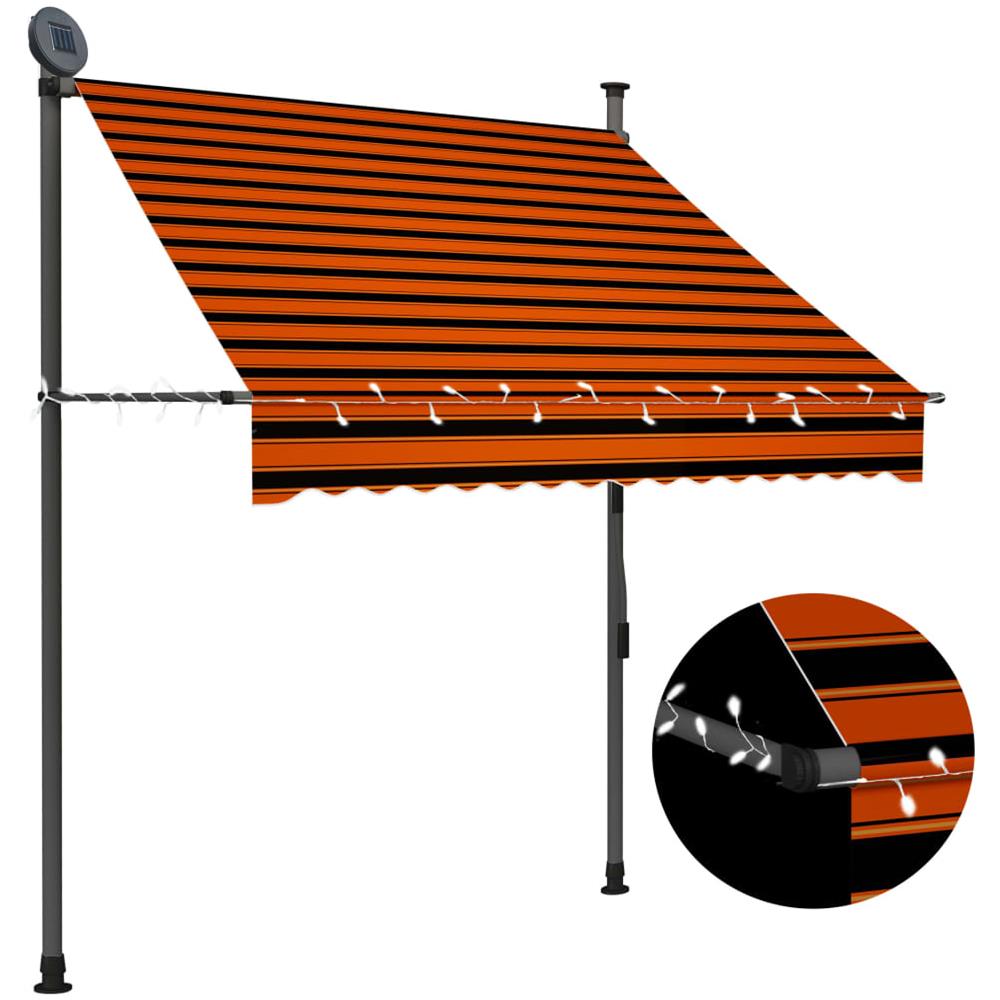Tenda da Sole Retrattile Manuale LED 150 cm Arancione e Marrone - Foto 1