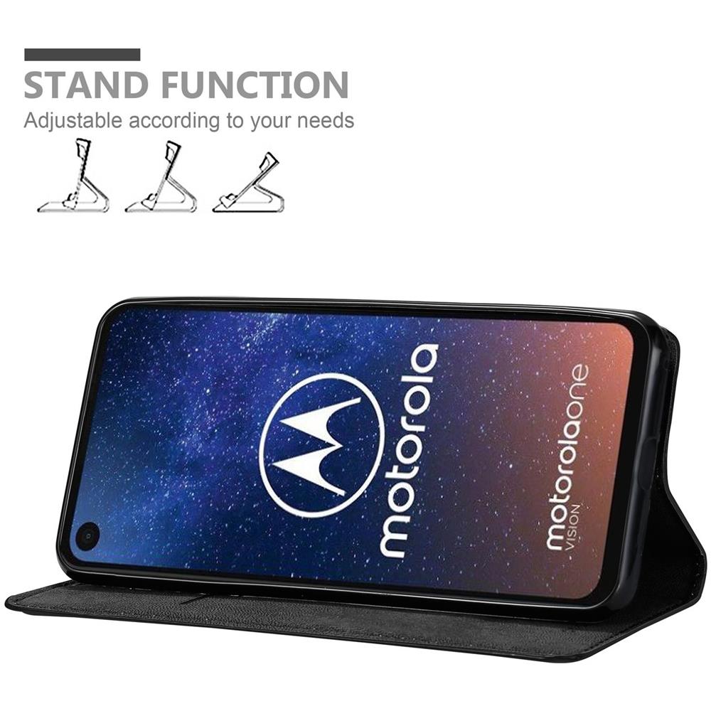 Custodia Compatibile Con Motorola One Vision In Nero Di Notte - Coperchio Protettiva Con Chiusura Magnetica, Funzione Stand E Tasca Per Le Carte - Foto 2