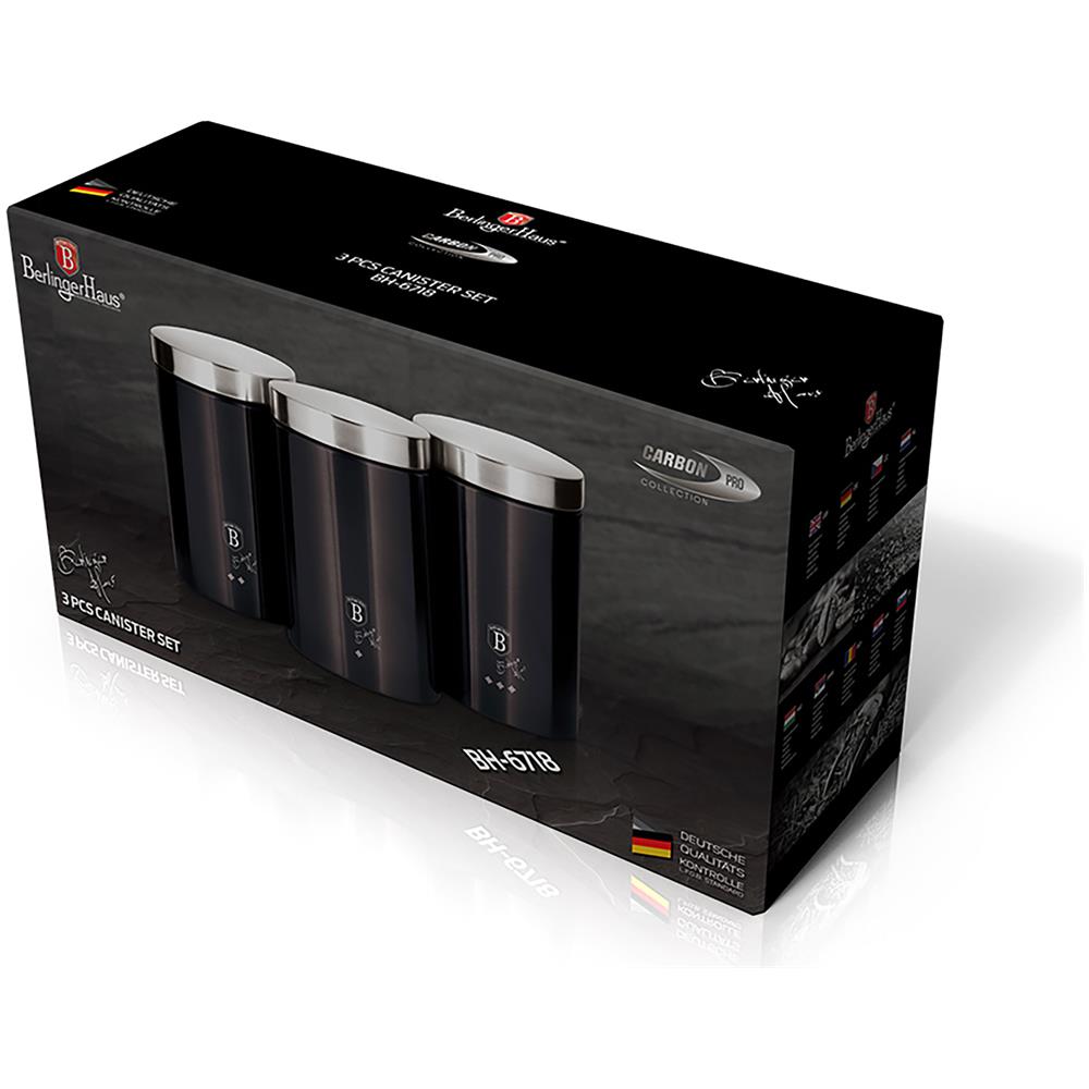 Berlinger Haus Carbon Pro 3 Barattoli Da Cucina  Acciaio Inossidabile Ø11 X 17,8 Cm Design Moderno  Grigio Scuro / Inox - Foto 2
