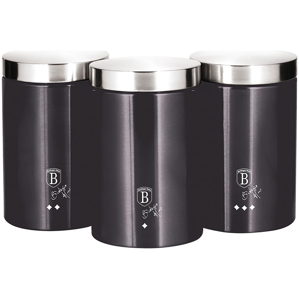 Berlinger Haus Carbon Pro 3 Barattoli Da Cucina  Acciaio Inossidabile Ø11 X 17,8 Cm Design Moderno  Grigio Scuro / Inox - Foto 1