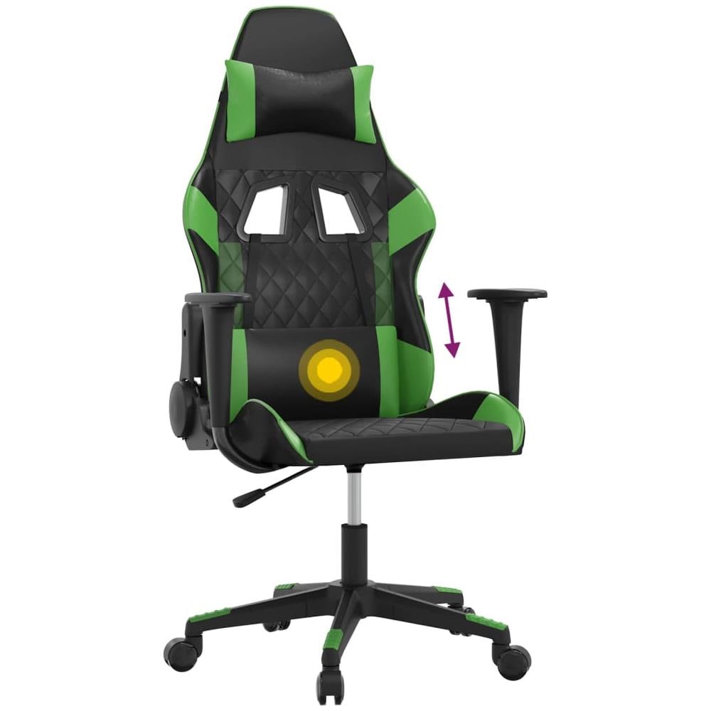 Sedia da Gaming Massaggiante Nero e Verde in Similpelle - Foto 10