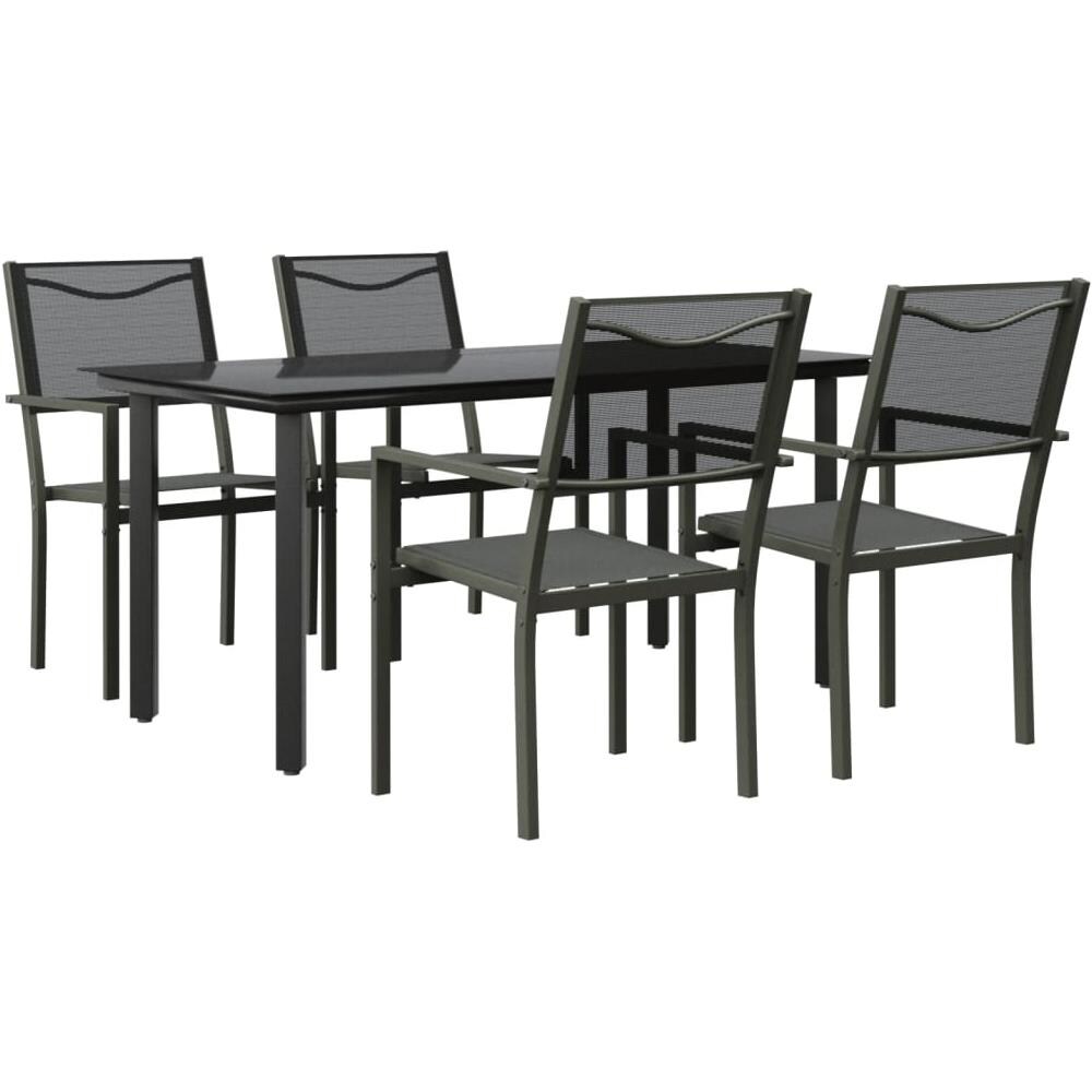 Set Da Pranzo Da Giardino 5 Pz Nero In Acciaio E Textilene - Foto 1