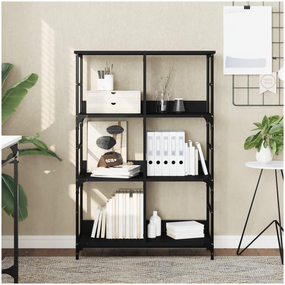 Libreria Nera 78,5x33x117,5 Cm In Legno Multistrato - Foto 1