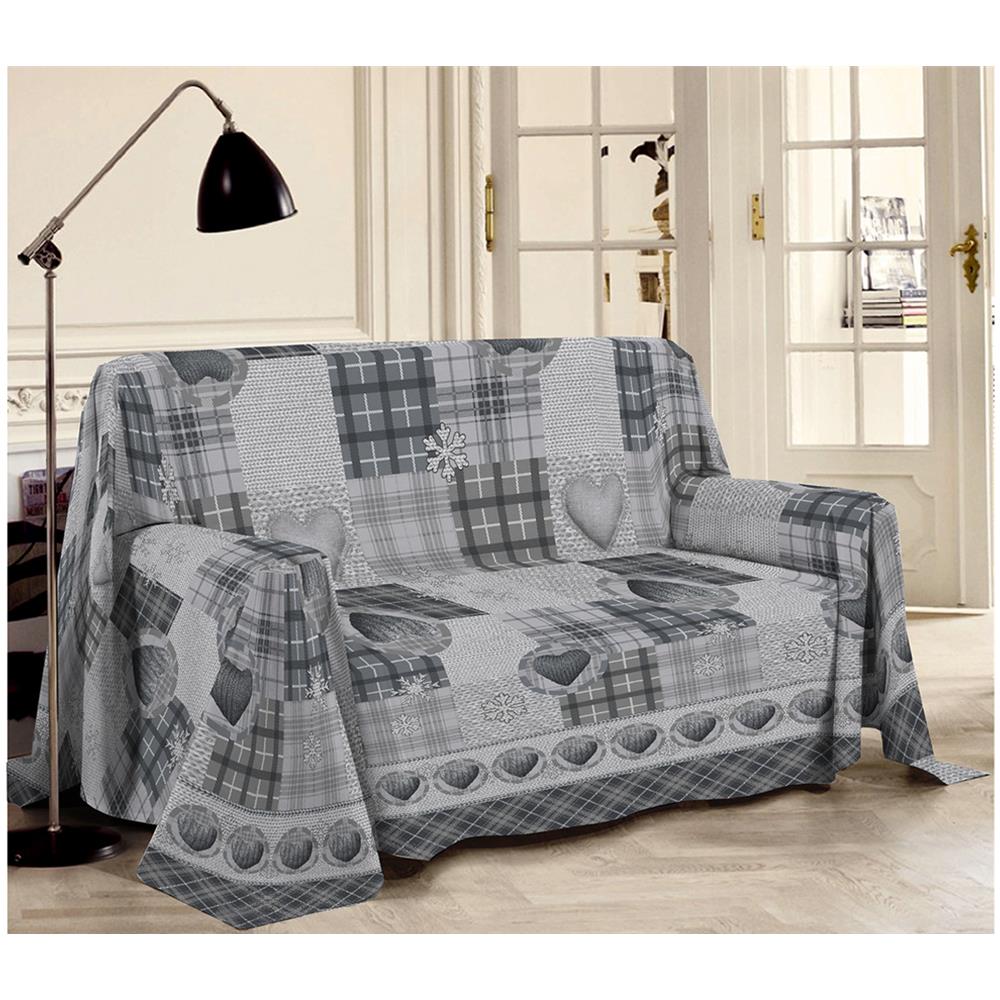 Telo Arredo Linea Pensieri Delicati In 100% Cotone Disegno Love Mountain Matrimoniale Grigio - Foto 2