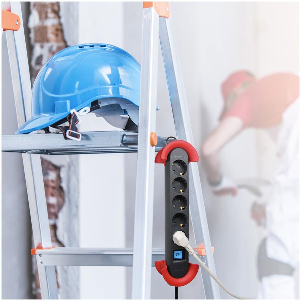 62046, Multipresa Professionale Da Lavoro 5 Prese Schuko, 5 Metri, Appendibile Con Ganci, Nera - Foto 3