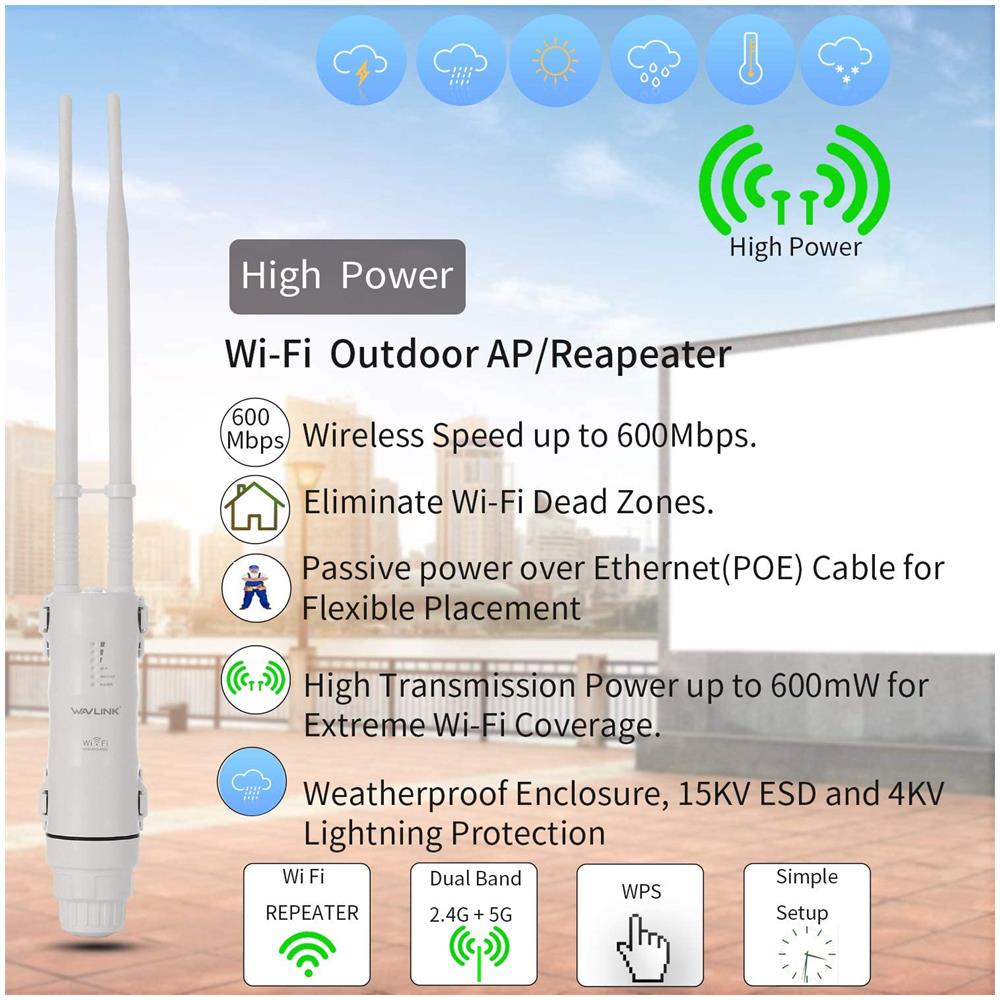 Ac600 Dual Band Impermeabile Wi-fi Ripetitore Da Esterno Outdoor Range Extender Wireless Repeater Amplificatore Di Segnale 2.4 Ghz E 5 Ghz, 802.11 Ac Ampia Copertura A 200m - Foto 2