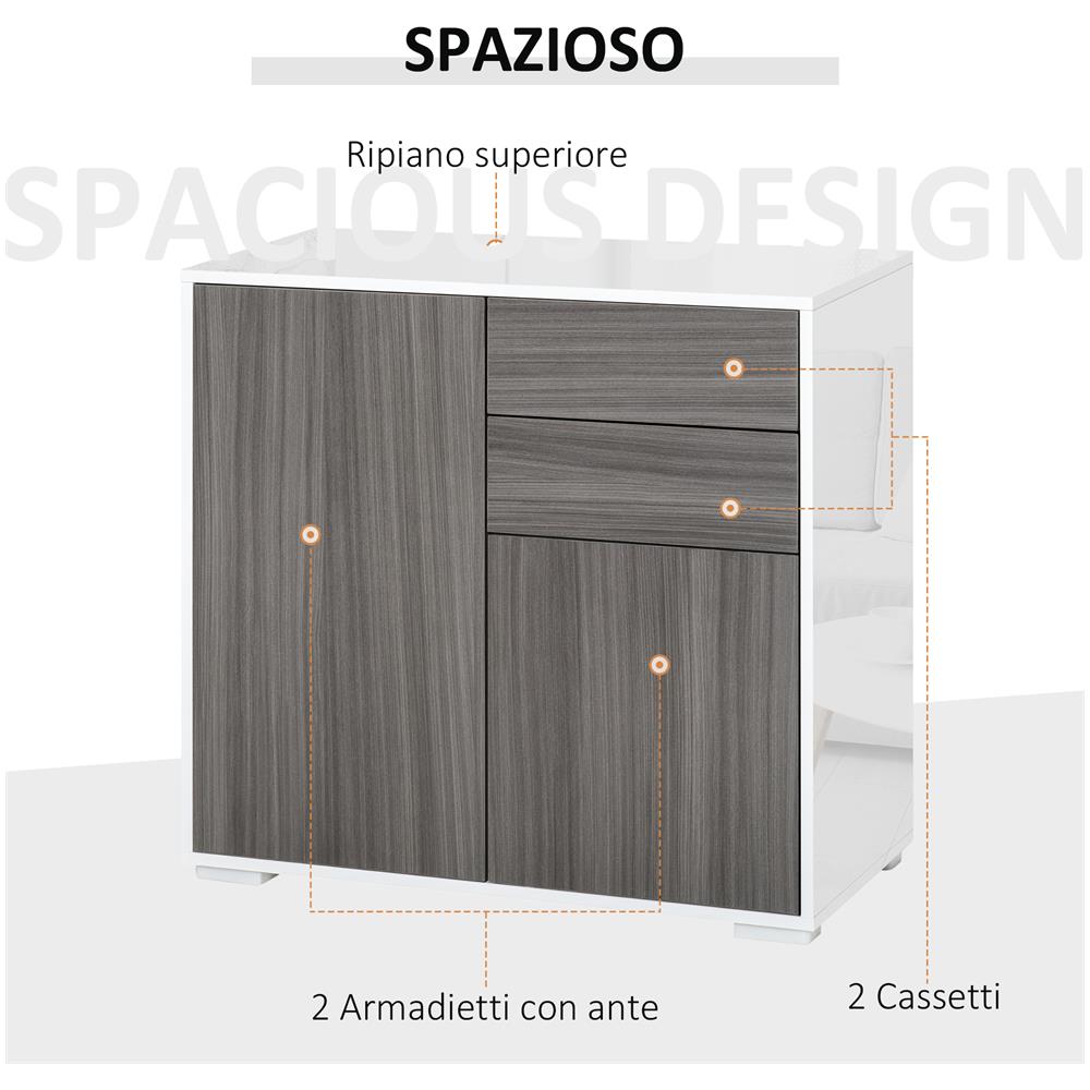 Mobiletto Multiuso 2 Cassetti E 2 Armadietti, Apertura A Pressione - Foto 2