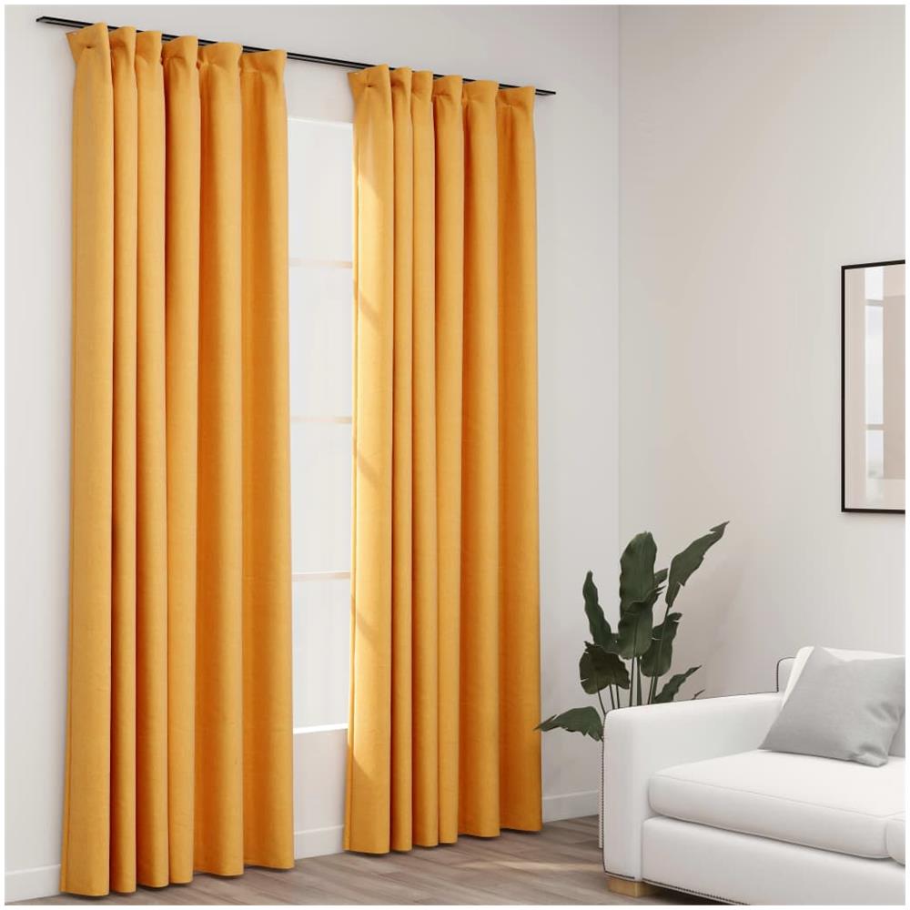Tende Oscuranti Con Ganci Effetto Lino 2 Pz Gialle 140x225 Cm - Foto 1