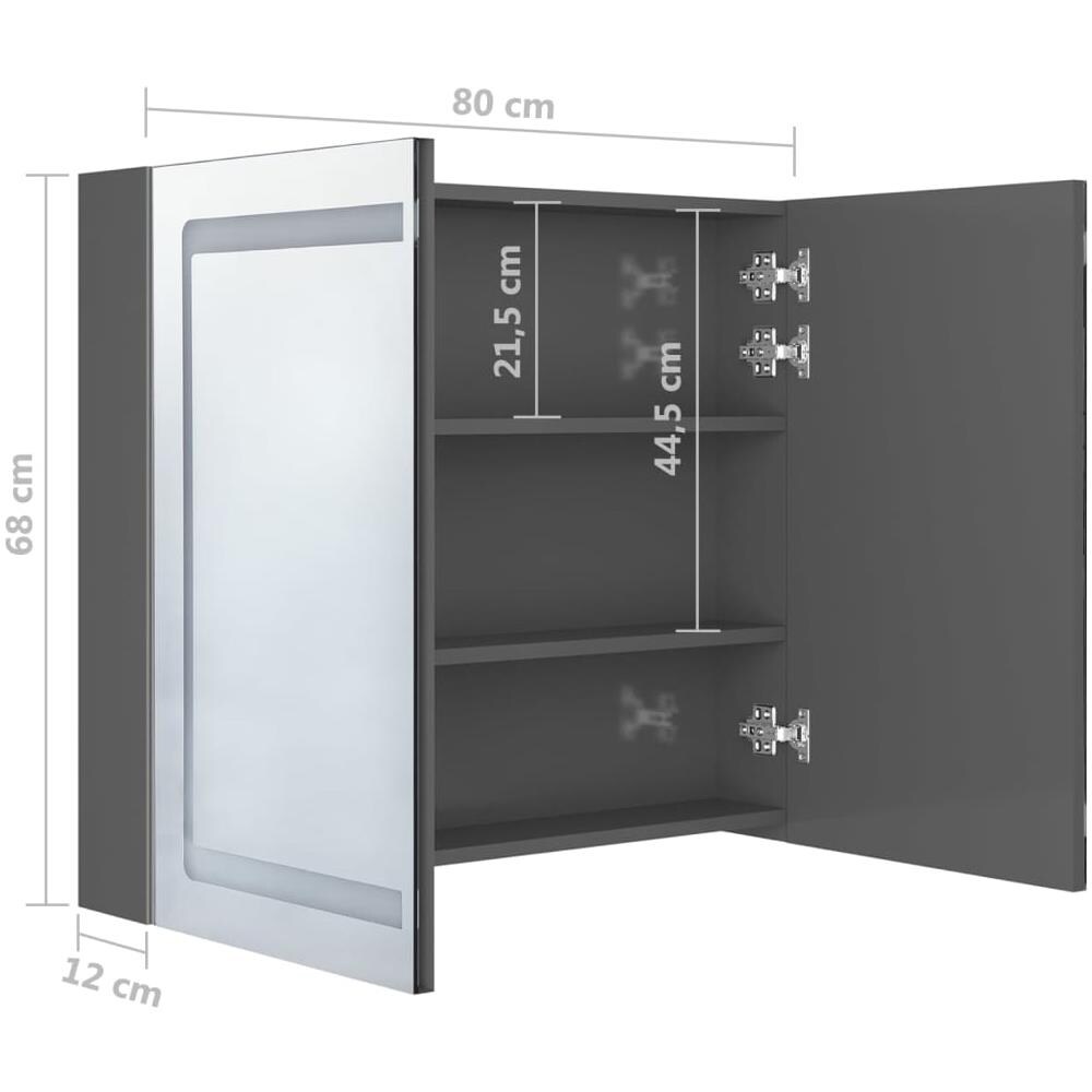 Armadietto Bagno con Specchio e LED Grigio Lucido 80x12x68 cm - Foto 8