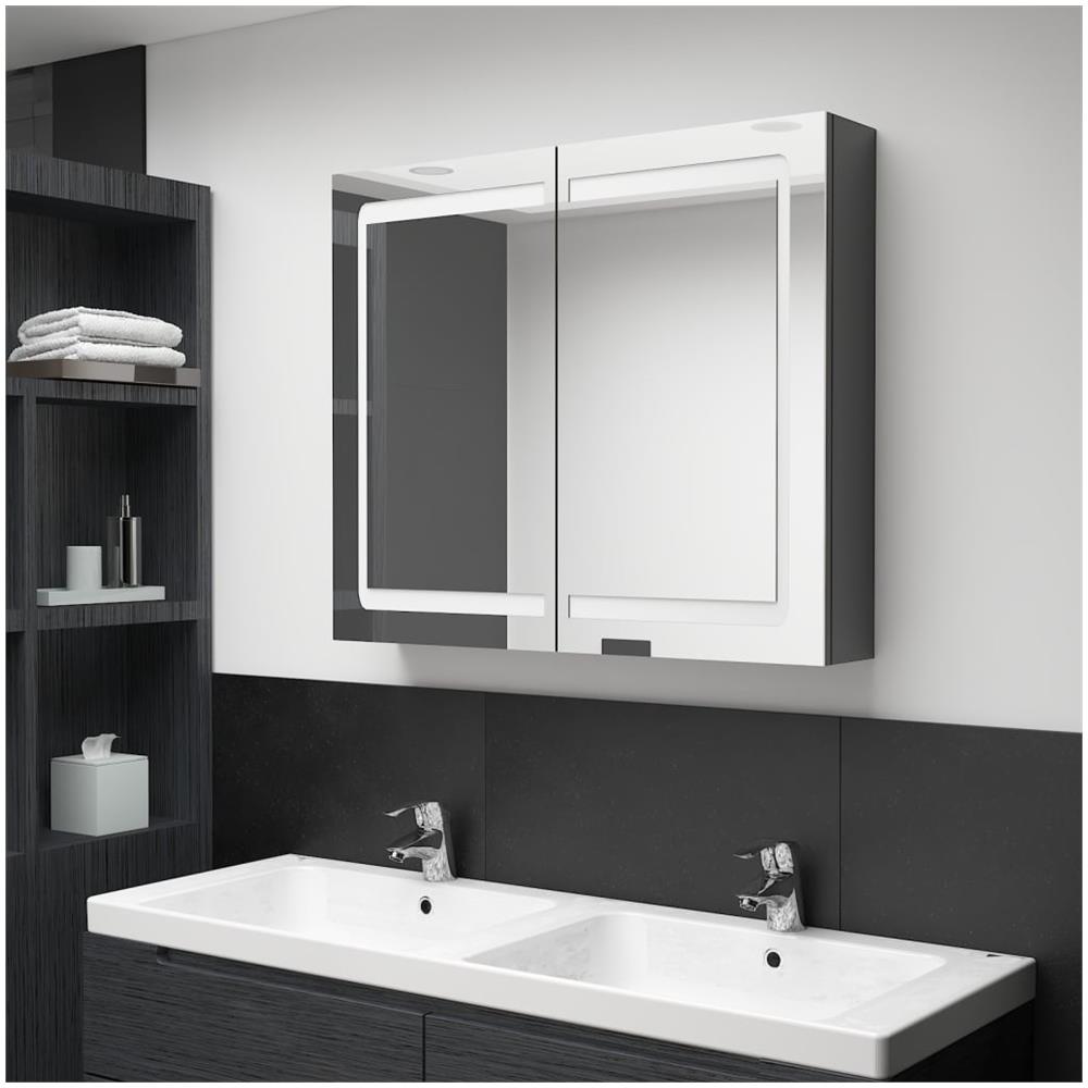 Armadietto Bagno con Specchio e LED Grigio Lucido 80x12x68 cm - Foto 1