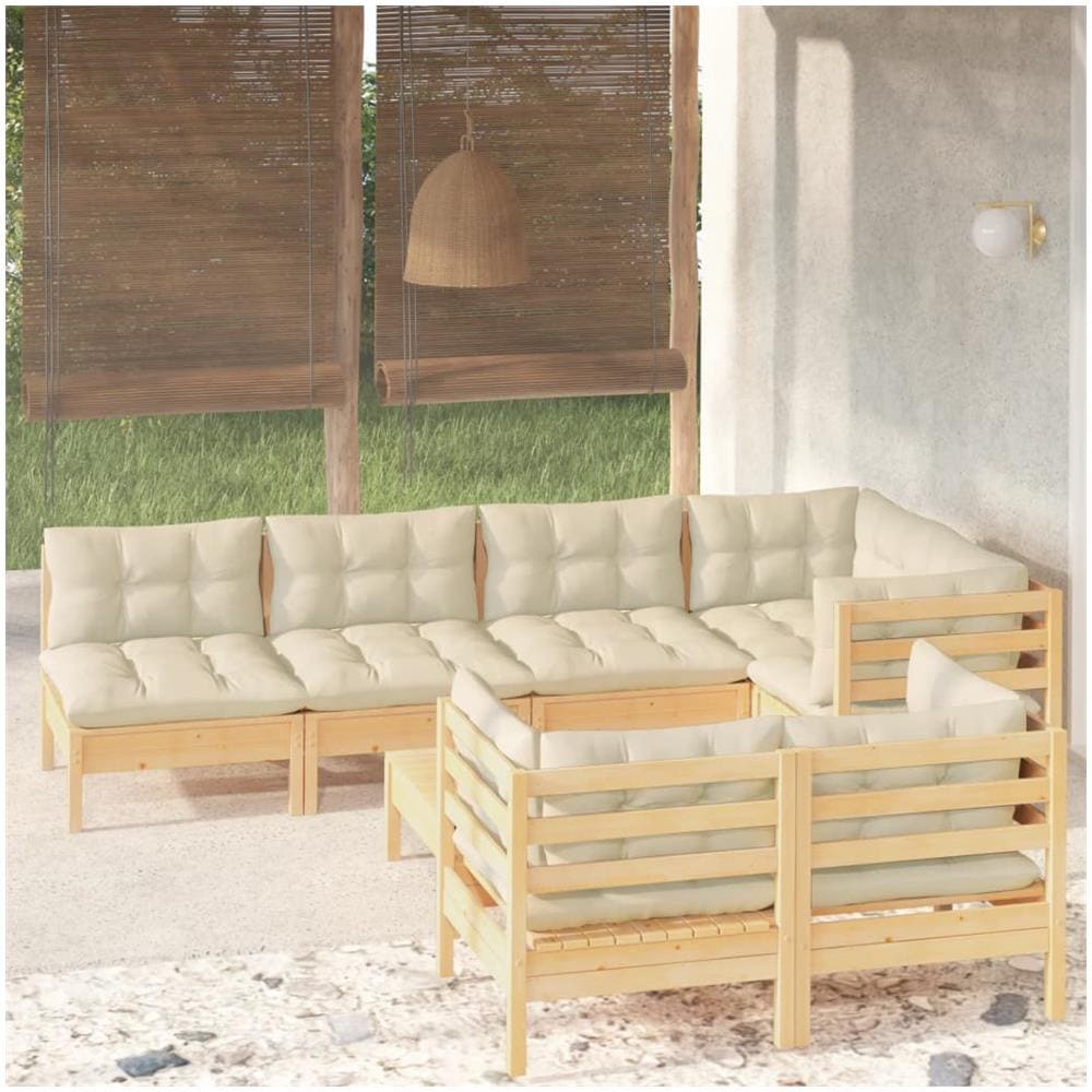 Set Divani Da Giardino 8 Pz Con Cuscini Crema In Massello Di Pino - Foto 1