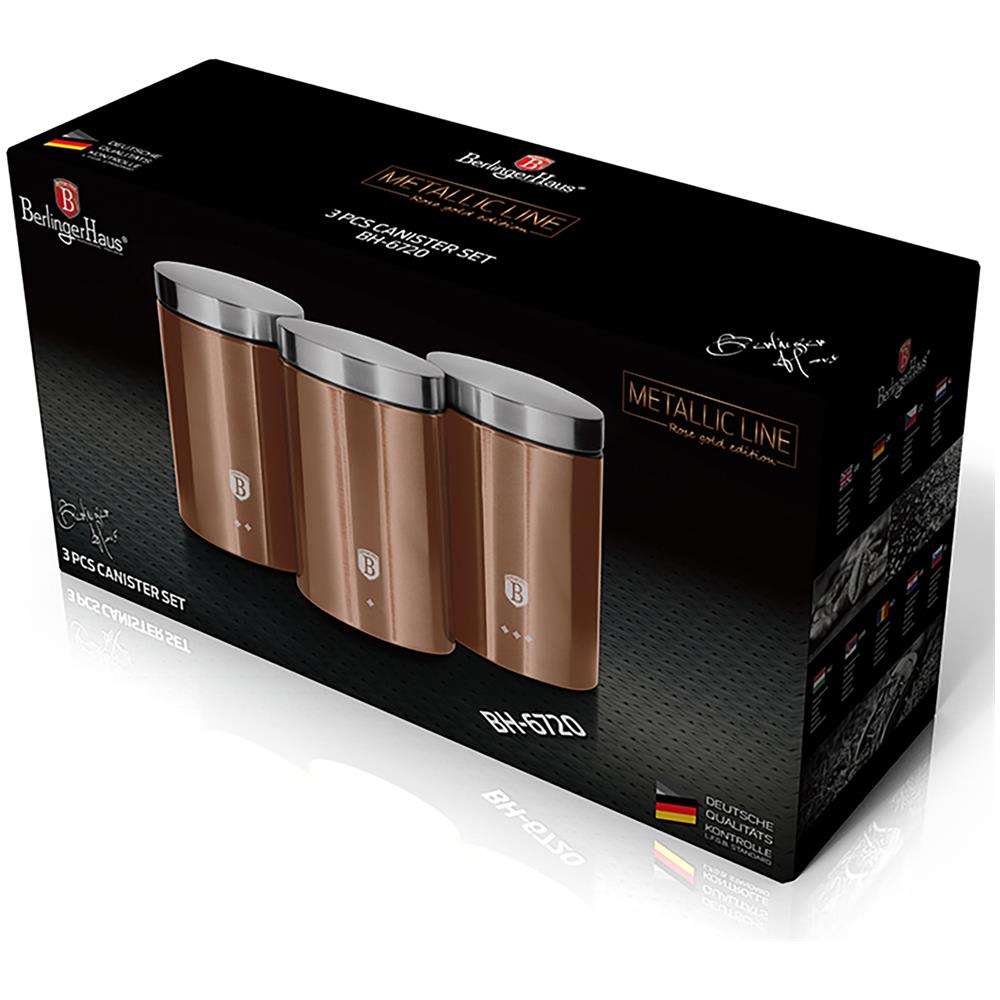 Berlinger Haus Rose Gold 3 Barattoli Da Cucina  Acciaio Inossidabile Ø11 X 17,8 Cm Design Moderno  Oro Rosa / Inox - Foto 2