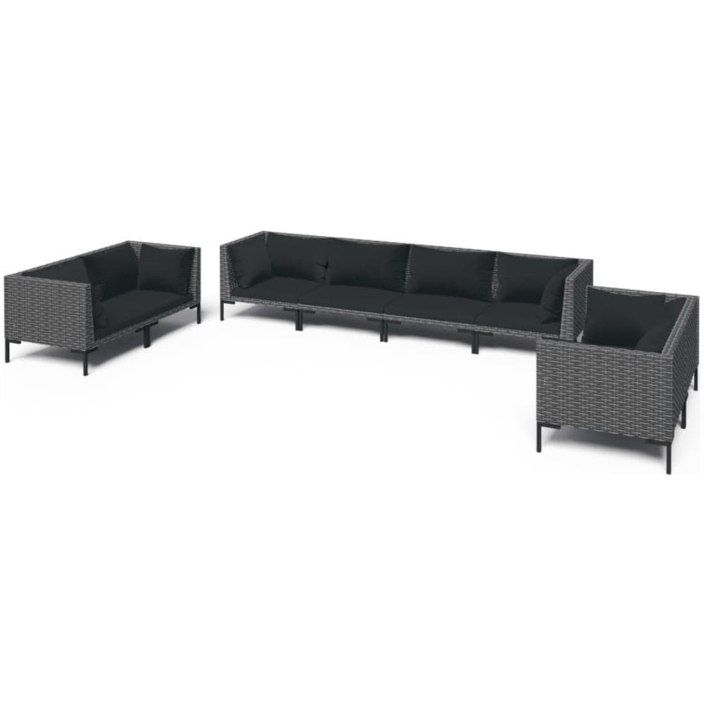 Set Divani Giardino 8 Pz Con Cuscini In Polyrattan Grigio Scuro - Foto 1