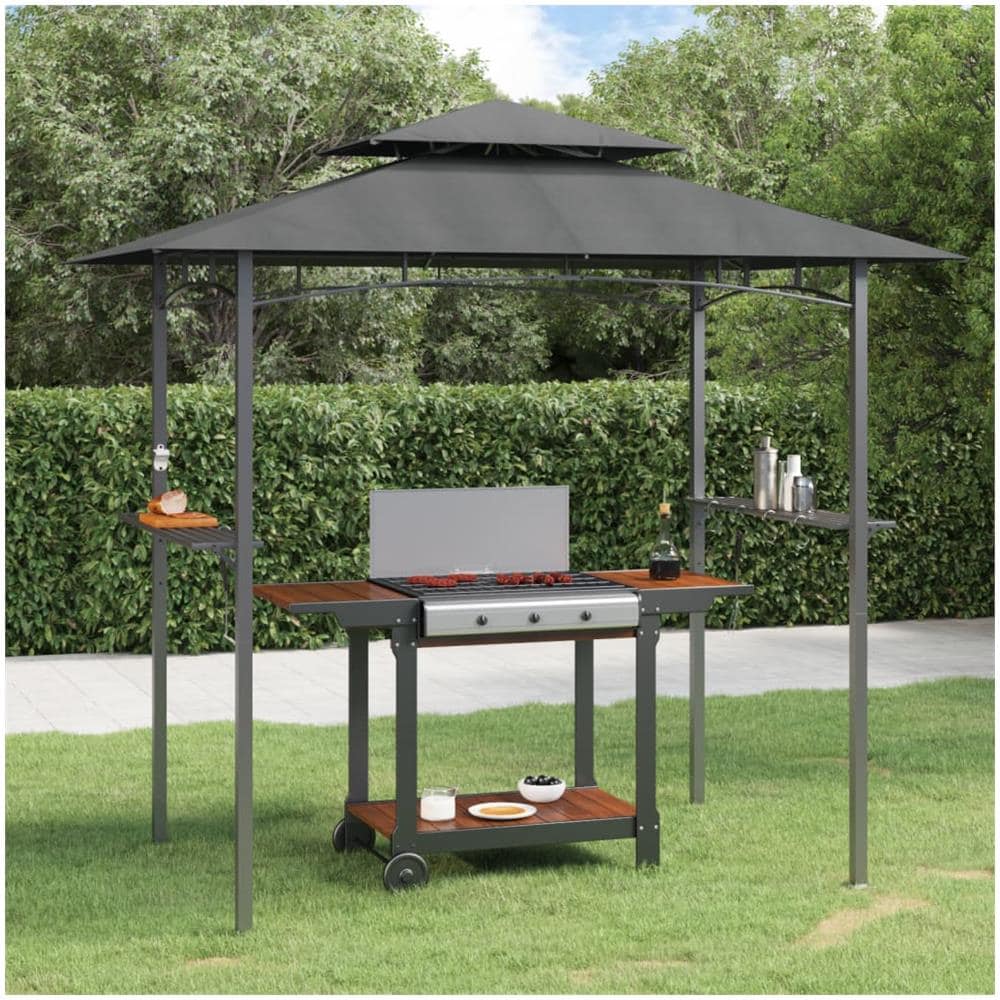 Gazebo Barbecue Ripiani Laterali Antracite 240x150x243 Acciaio - Foto 1