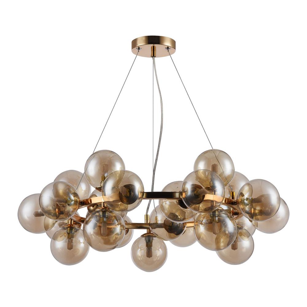 Lampadario Contemporaneo Dallas Metallo Oro 25 Luci Diffusori Ambra - Foto 1