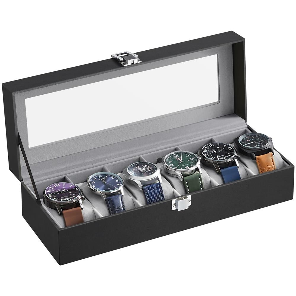 Custodia per orologio nera con 6 scomparti e coperchio in vetro - contenitore - Foto 2