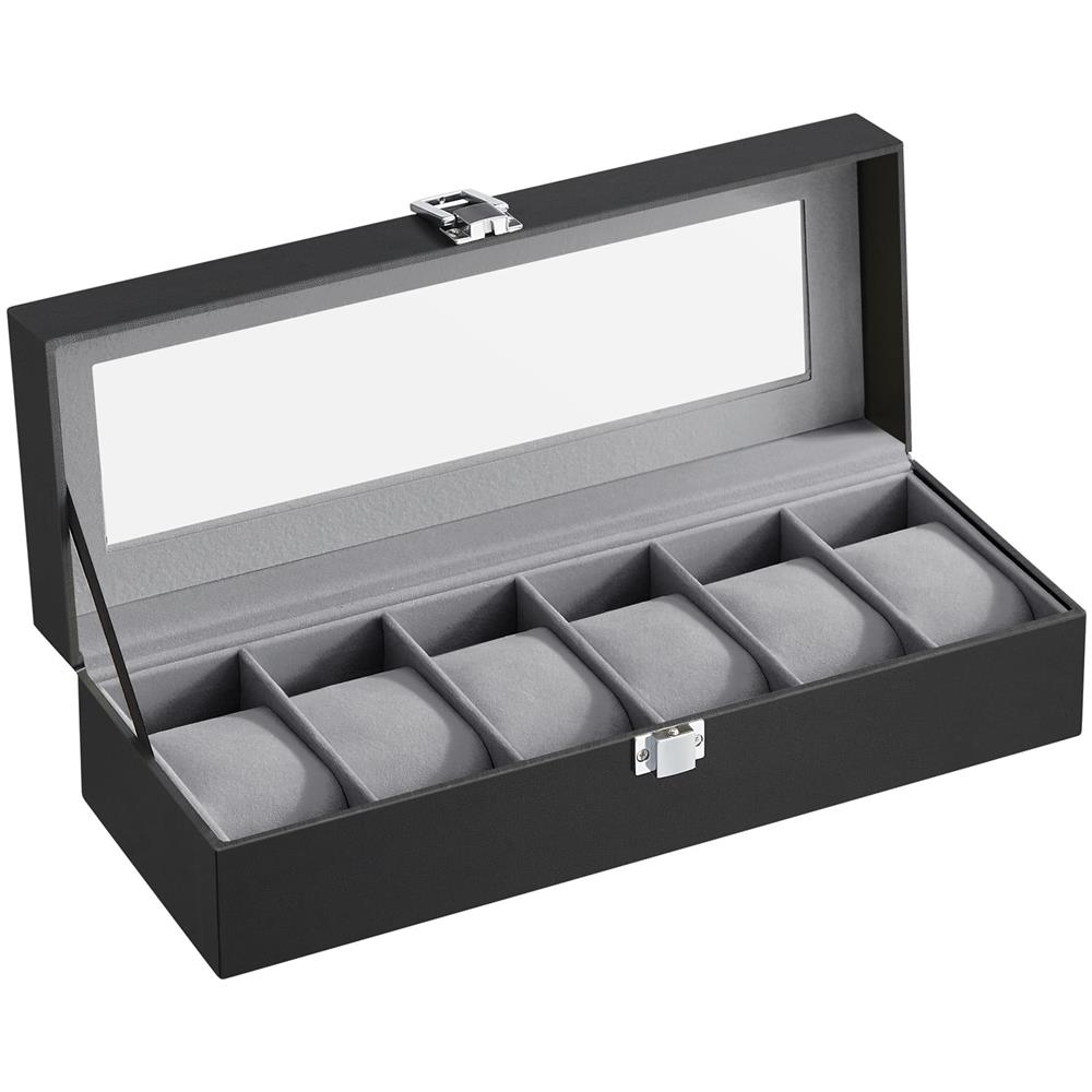 Custodia per orologio nera con 6 scomparti e coperchio in vetro - contenitore - Foto 1