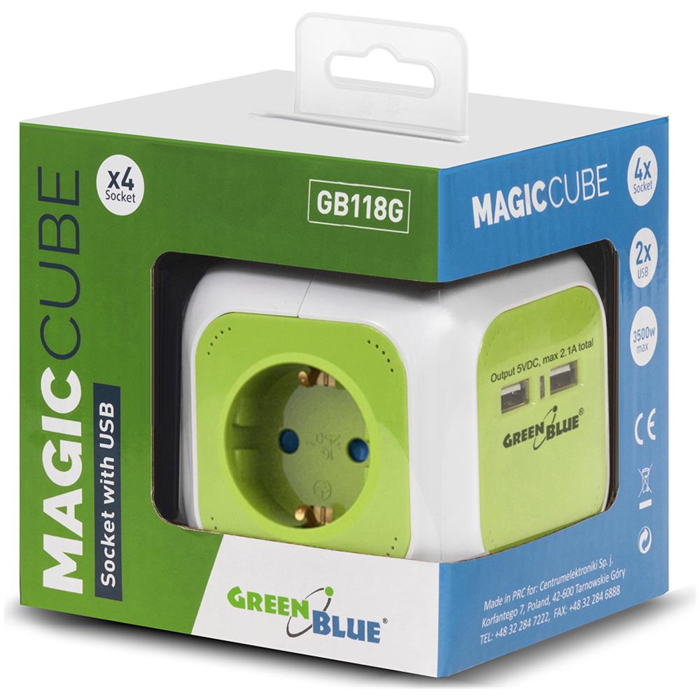 Presa Multipla Con 2 Porte Usb Con Protezione Per Bambini 1,4 M Green Blue Gb118g - Foto 2