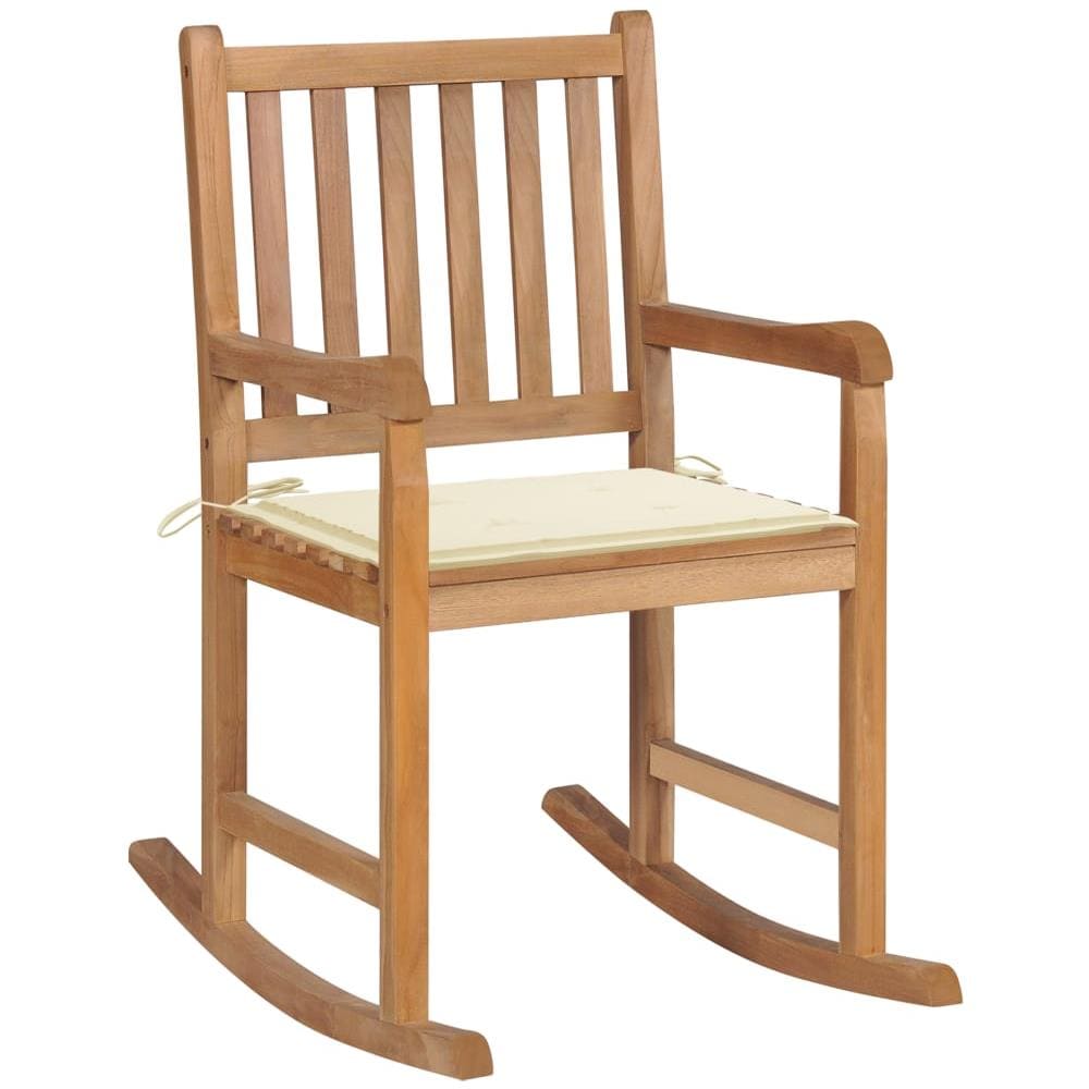 Sedia A Dondolo Con Cuscino Crema In Legno Di Teak - Foto 1