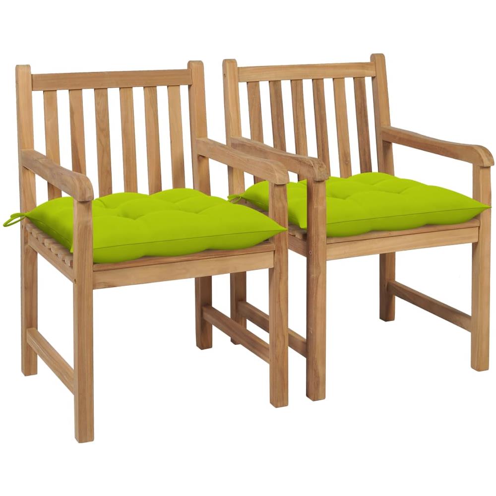 Sedie da Giardino 2 pz Cuscini Verde Brillante in Legno di Teak - Foto 1