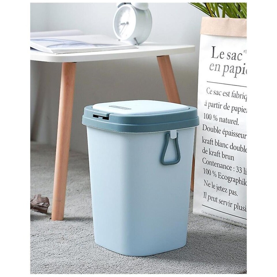 PENGKE Pattumiera Sottile In Plastica 2,4 Galloni Con Coperchio A Pressione - Bianco Per Bagno, Cucina, Ufficio | Cestino 32x32x15 Cm