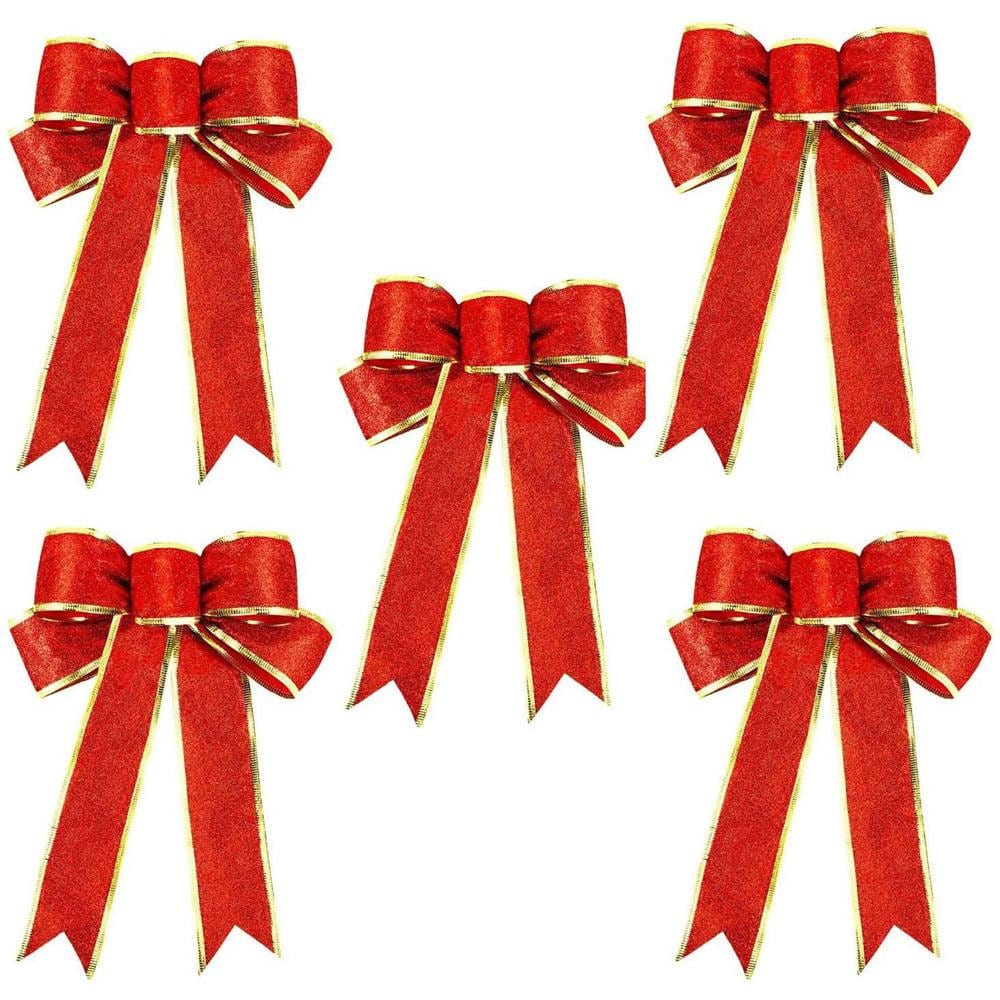 Fiocchi Natalizi Decorazione Natalizia Rossa, Confezione Da 5 - Foto 1