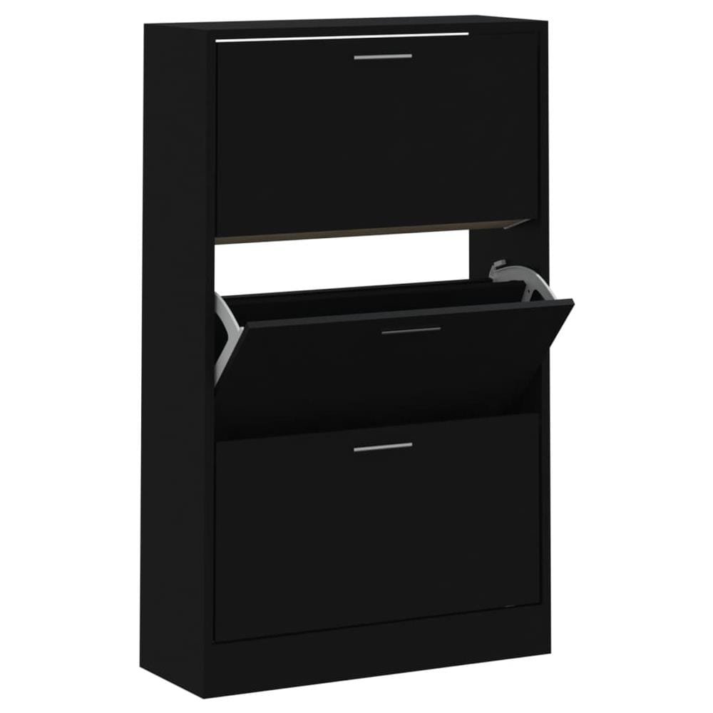 Scarpiera Nera 63x24x103 Cm In Legno Multistrato - Foto 2