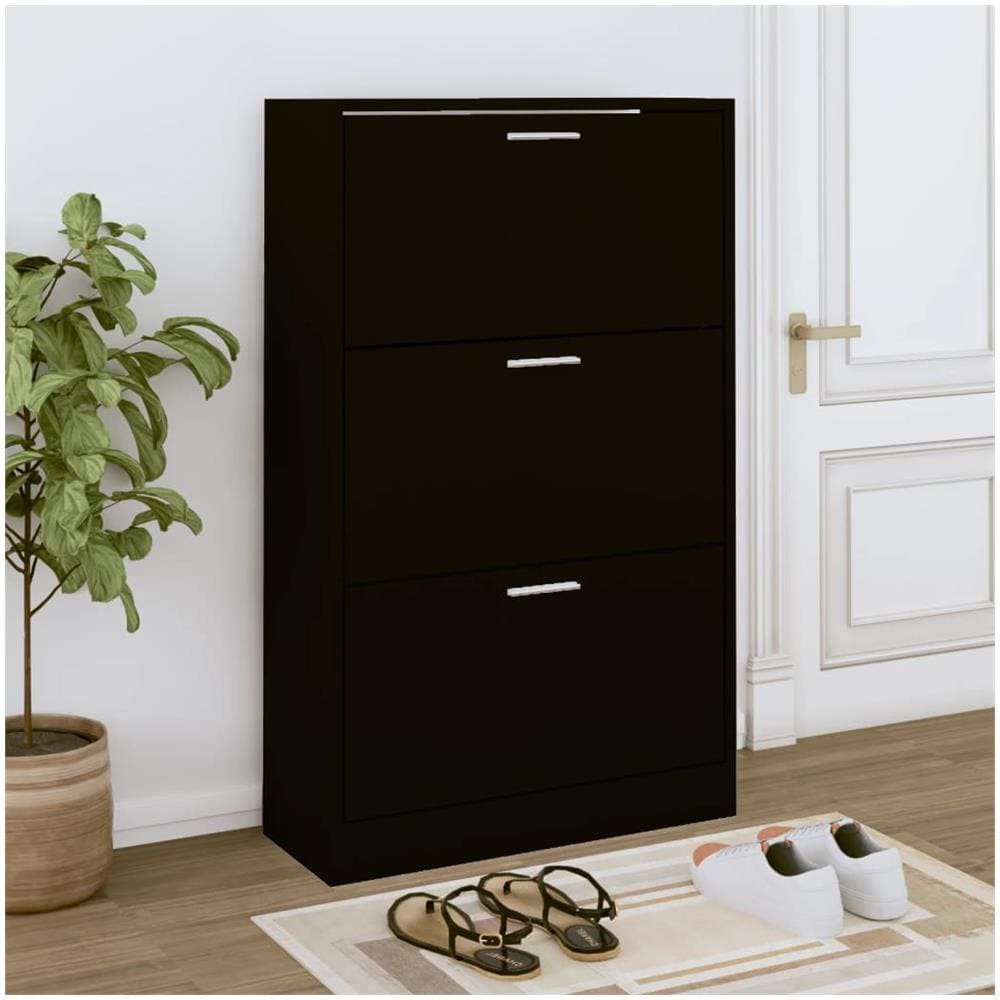 Scarpiera Nera 63x24x103 Cm In Legno Multistrato - Foto 1