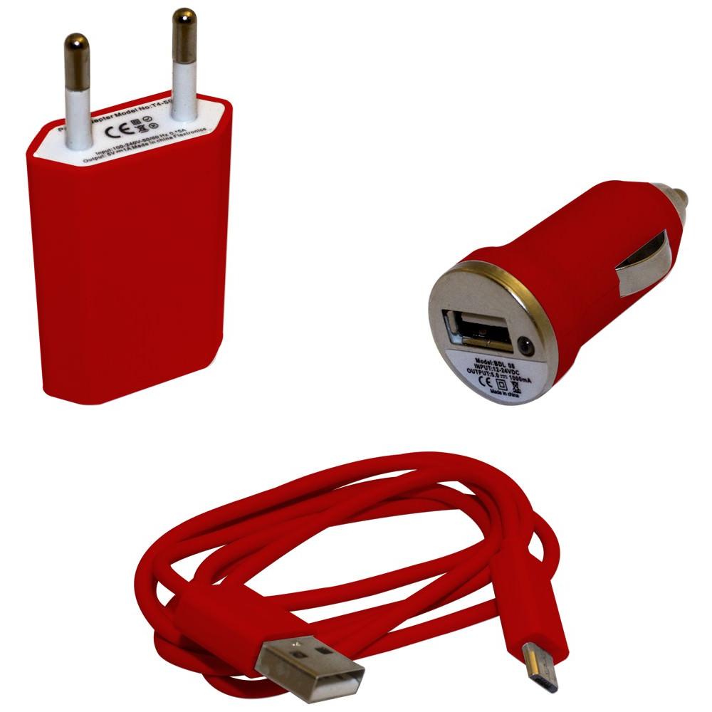 Kit Caricabatterie Accendisigari + Spina + Cavo Microusb Rosso - Foto 1