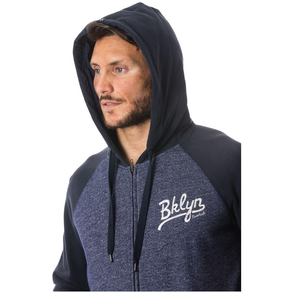 Felpa Uomo Mossa Full Zip Con Cappuccio L Blu - Foto 2