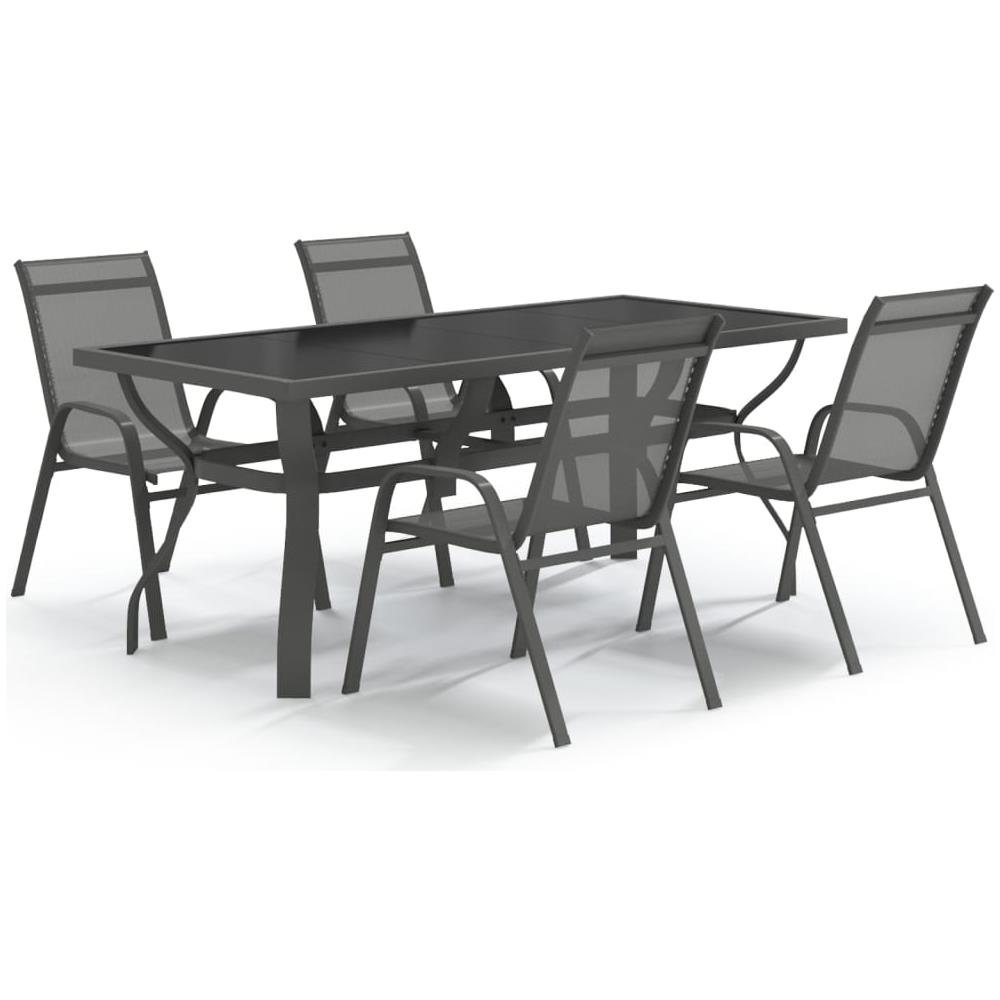 Set Da Pranzo Per Giardino 5 Pz Grigio E Nero - Foto 1