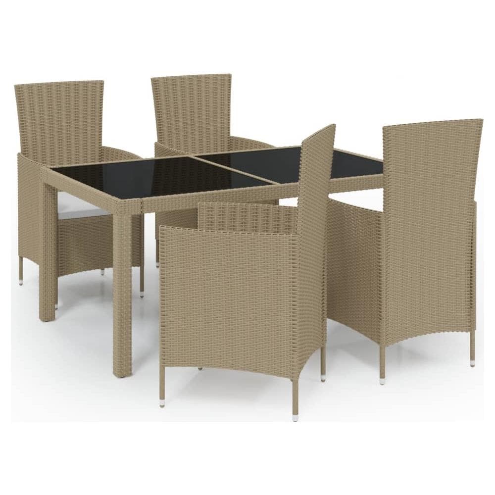 Set Mobili Da Pranzo Giardino 5 Pz Con Cuscini Polyrattan Beige - Foto 2
