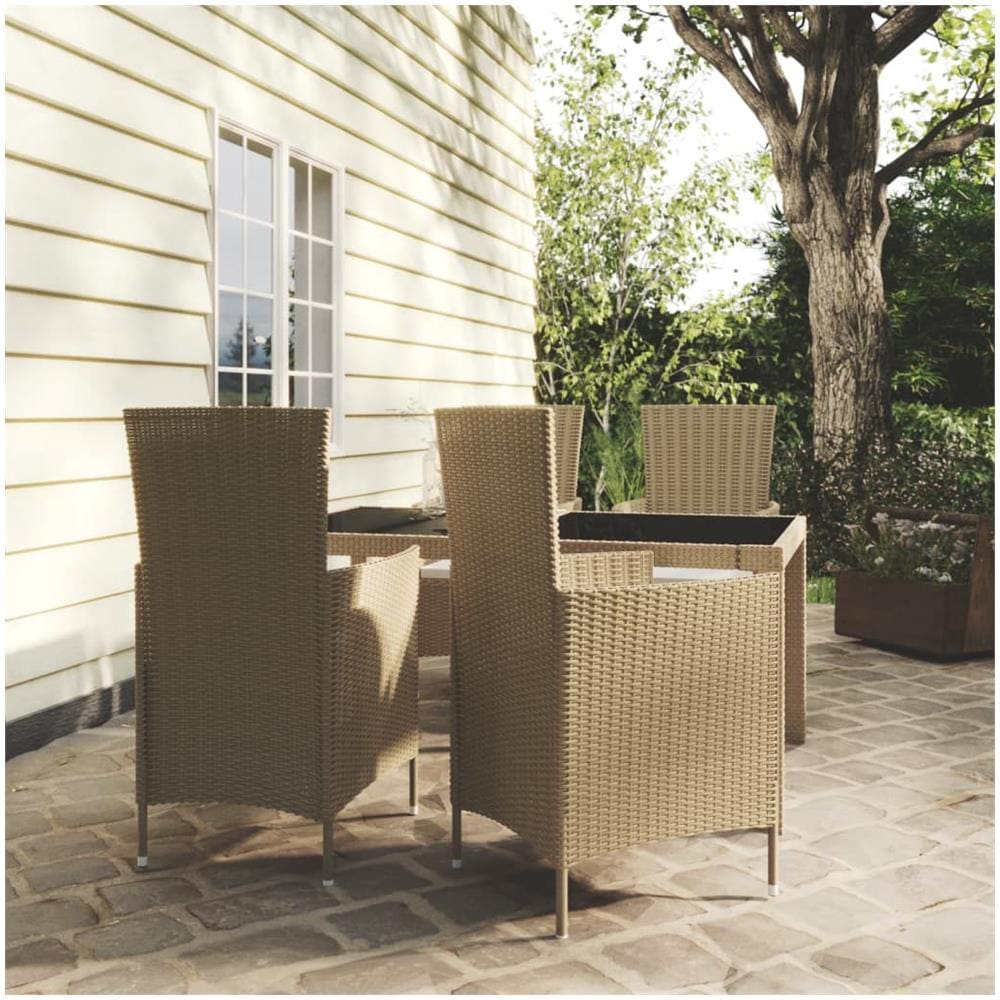 Set Mobili Da Pranzo Giardino 5 Pz Con Cuscini Polyrattan Beige - Foto 1