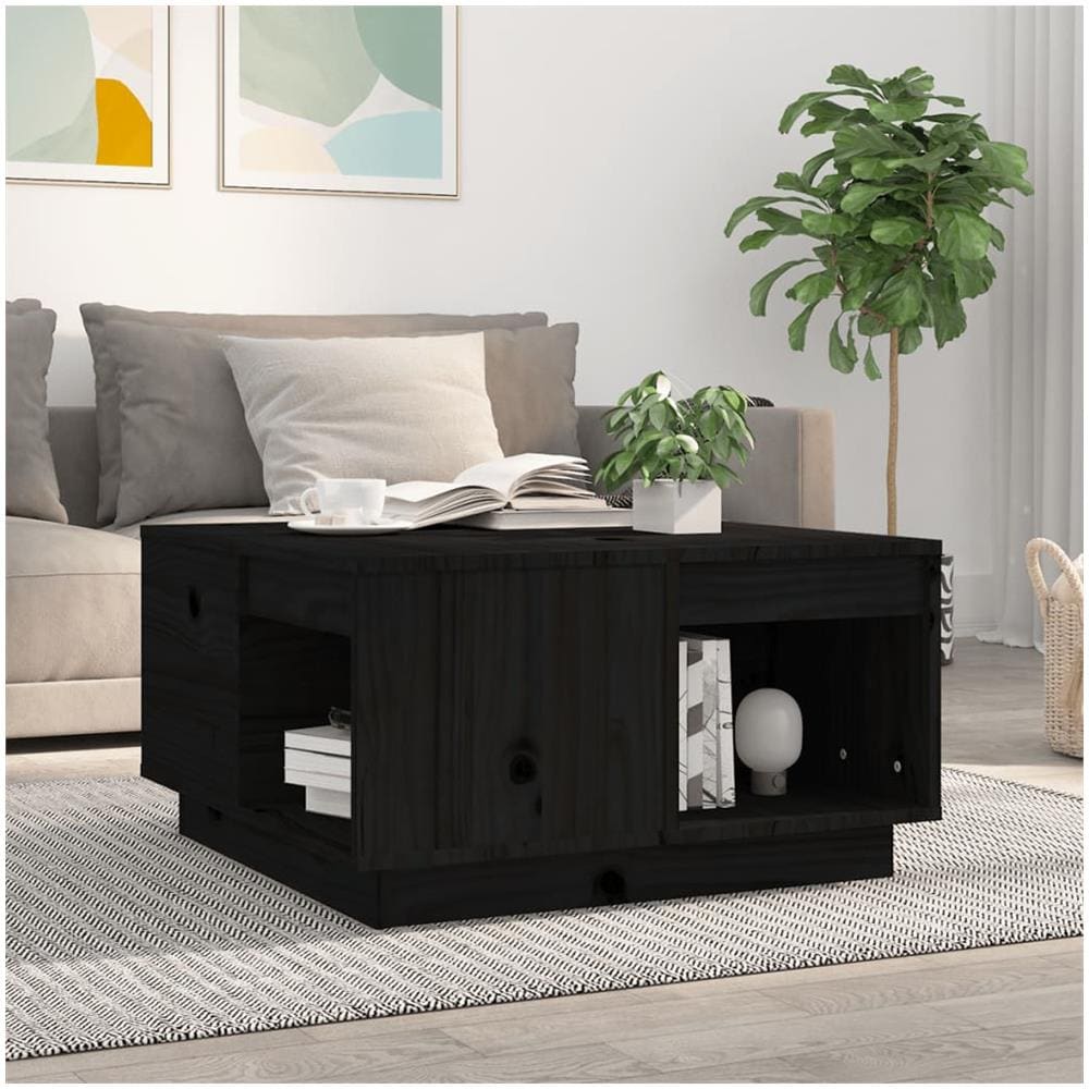 Tavolino Da Salotto Nero 60x61x32,5 Cm Legno Massello Di Pino - Foto 1