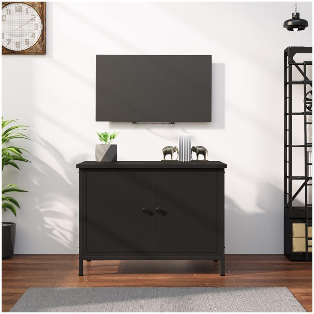 Mobile Porta Tv Con Ante Nero 60x35x45 Cm In Legno Multistrato - Foto 1