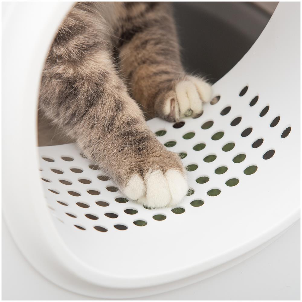 Lettiera per Gatti Apribile in PP con Paletta e Coperchio Inclusi Dimensioni 55x40x39 cm Bianco e Grigio - Foto 6