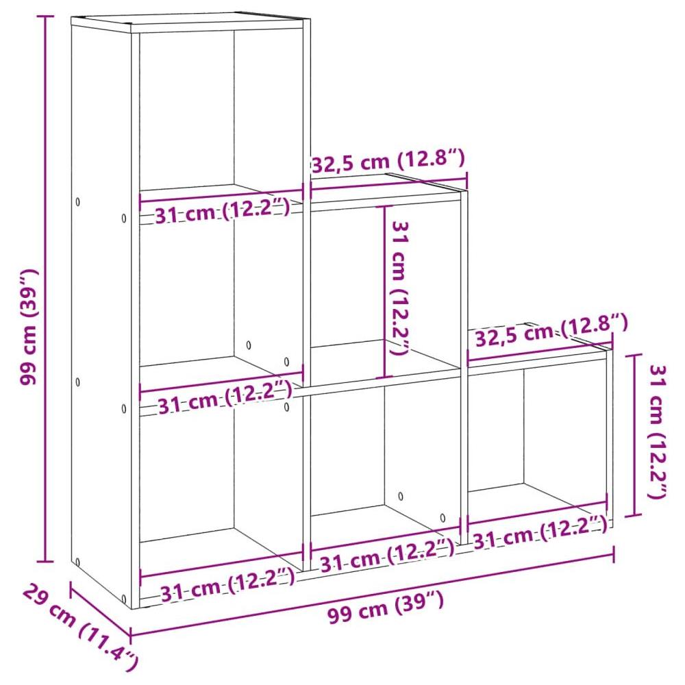 Libreria Divisorio 3 Ripiani Legno Antico 99x29x99cm Truciolato - Foto 10