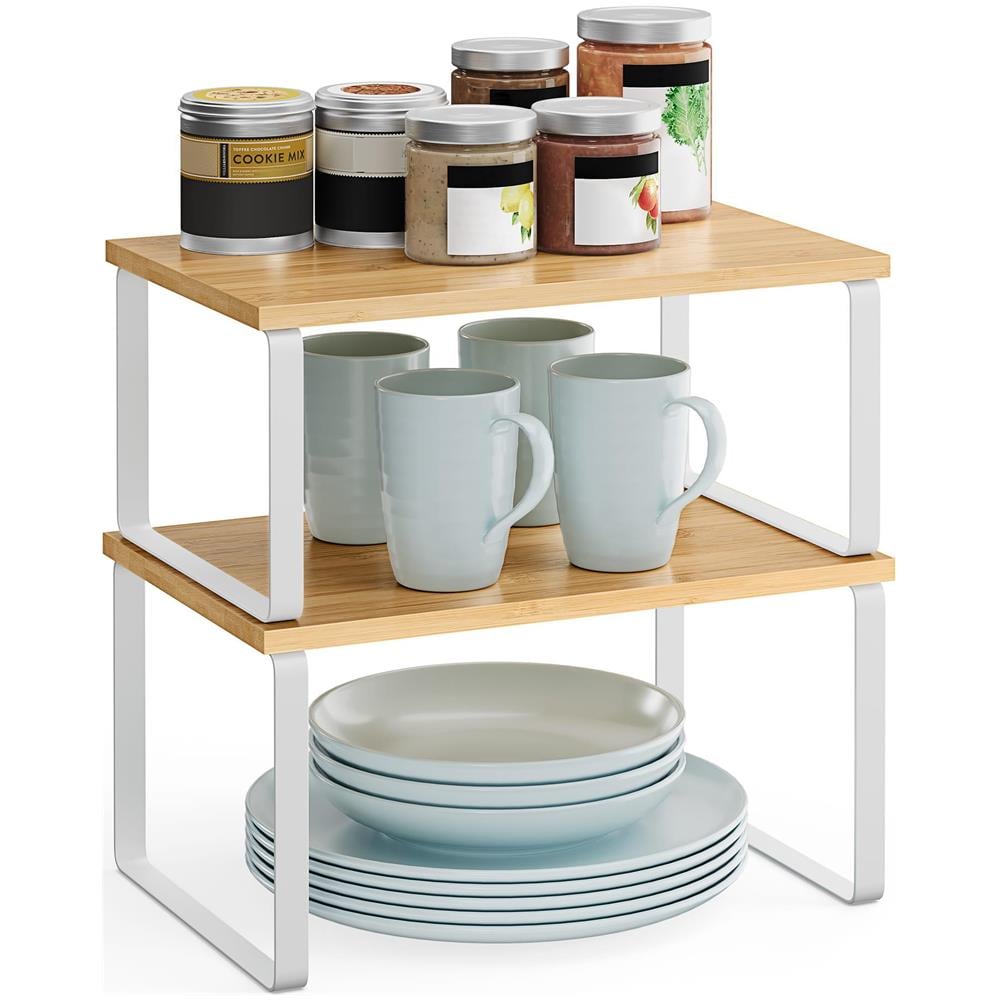 Set di 2 mensole da cucina in bambù e metallo bianco naturale - Foto 2