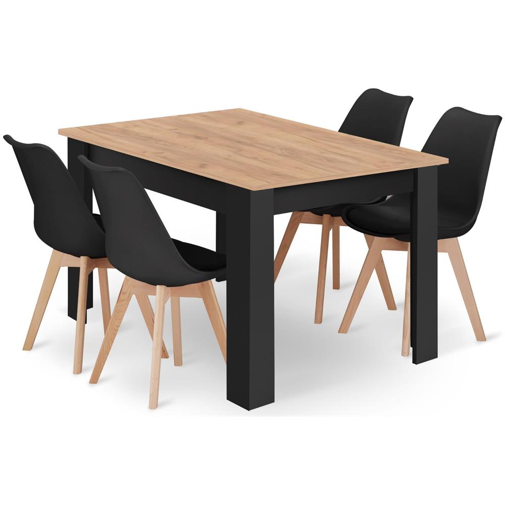 Tavolo rettangolare con 4 sedie RIXK nere 120x80 - Foto 1