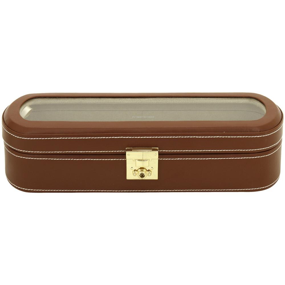 Scatola porta orologi in vera pelle con Vetrina porta 5 orologi Marrone - Foto 4